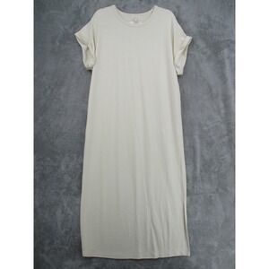 Roolee Dress Womens XL Cream Textured Knit Short Sleeve Maxi Relaxed Stretch New
